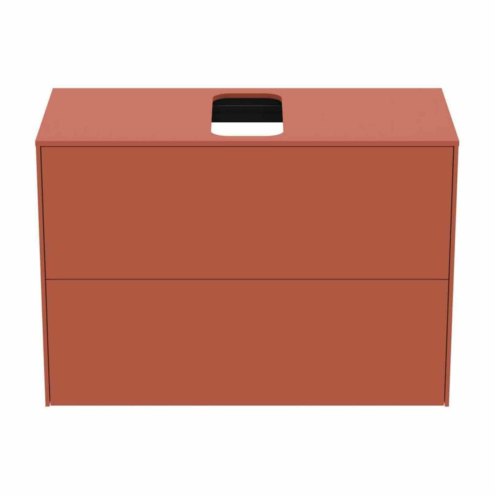 Suspended Base Cabinet Ideal Standard Atelier Conca 2 Drawers and Central Cutout Top 80 cm Matte Red - Orange