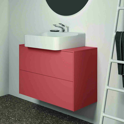 Suspended Base Cabinet Ideal Standard Atelier Conca 2 Drawers and Central Cutout Top 80 cm Matte Red - Orange