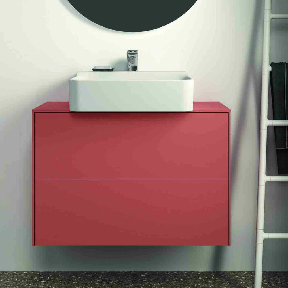 Suspended Base Cabinet Ideal Standard Atelier Conca 2 Drawers and Central Cutout Top 80 cm Matte Red - Orange