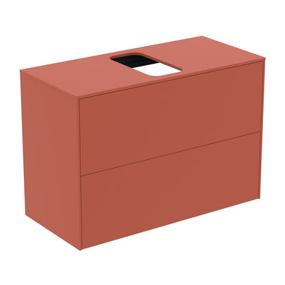 Suspended Base Cabinet Ideal Standard Atelier Conca 2 Drawers and Central Cutout Top 80 cm Matte Red - Orange