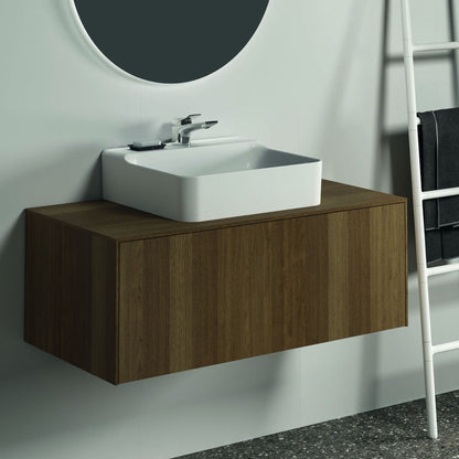 Кабинет за вграждане Ideal Standard Atelier Conca, тъмен орех, 1 чекмедже и плот с централно изрязване, 100 см