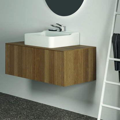 Кабинет за вграждане Ideal Standard Atelier Conca, тъмен орех, 1 чекмедже и плот с централно изрязване, 100 см