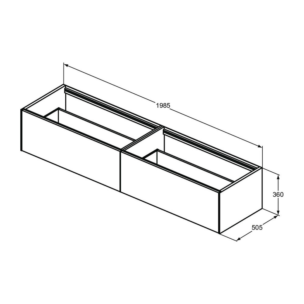 Ideal Standard Atelier Conca Wall-Mounted Base Cabinet Light Oak Finish 2 Drawers 200 cm