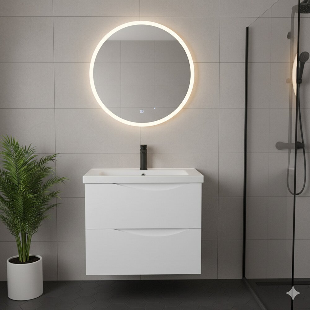 Долап за баня Rune Asger MDF 2 чекмеджета 60 cm бял гланц