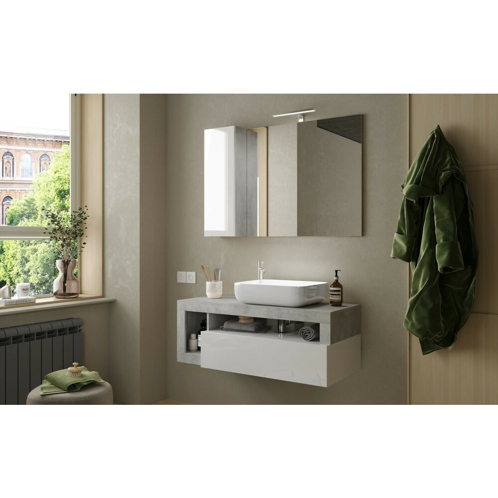 Бял/сив огледален шкаф LC Mobili Italia Hamburg 110x75 см