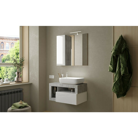 Бяла/сива огледална шкафче LC Mobili Italia Hamburg 78x75 см