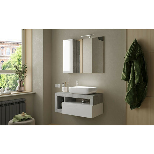 Долап с огледало бял/сив LC Mobili Italia Hamburg 92x75 см