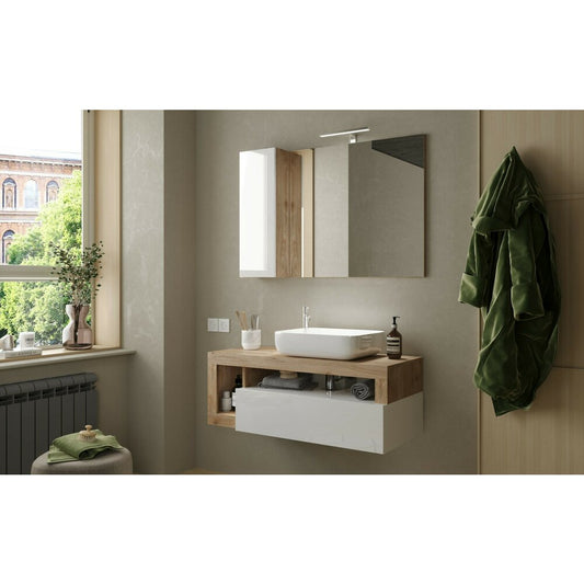 Долен шкаф с огледало бял/кафяв LC Mobili Italia Hamburg 110x75 см