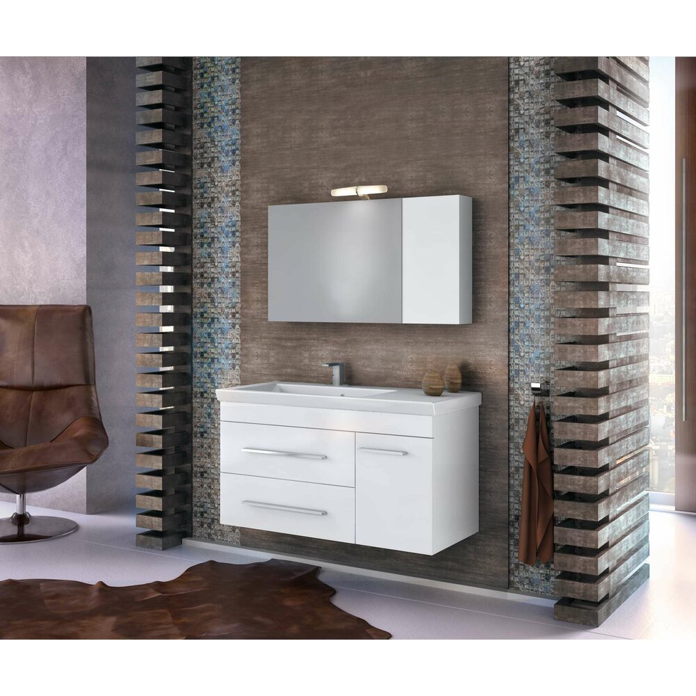Wall-mounted mirror cabinet Drop Status white 2 doors 97 cm