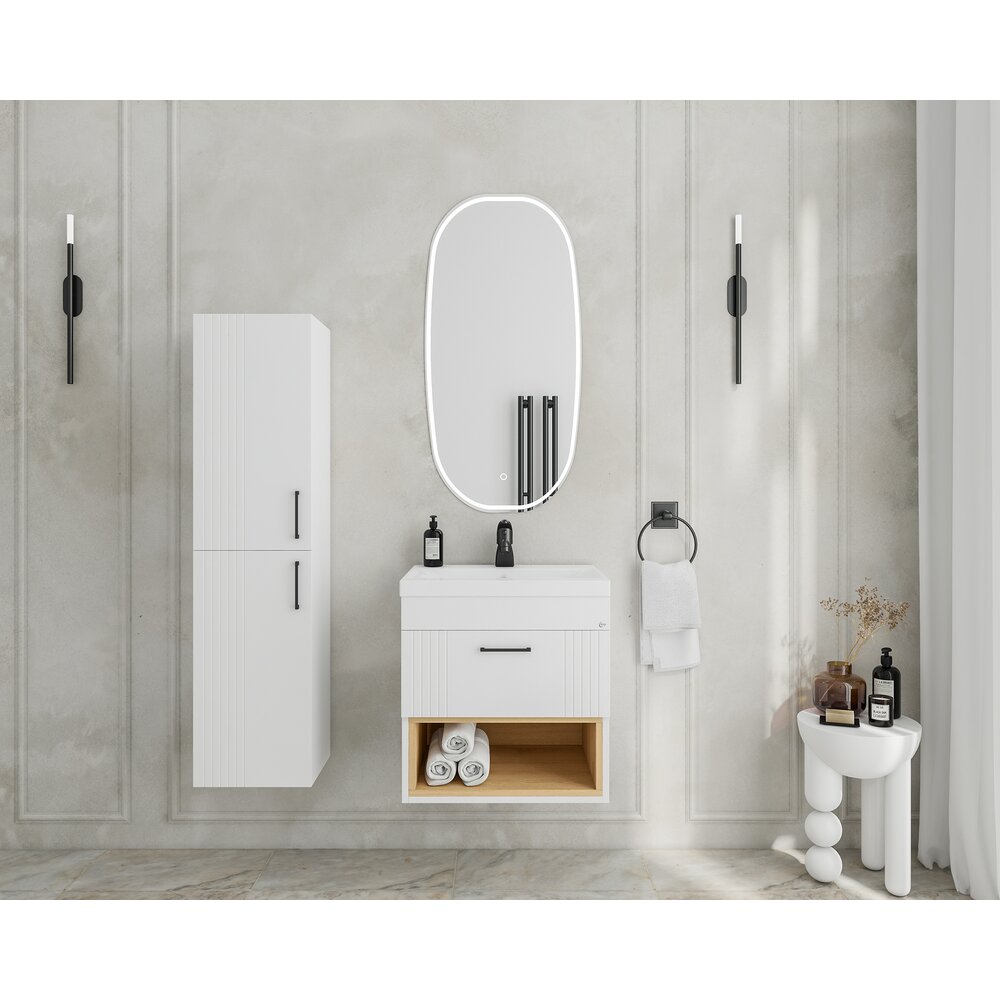 High wall-mounted cabinet Drop Lines white 2 doors 30 cm