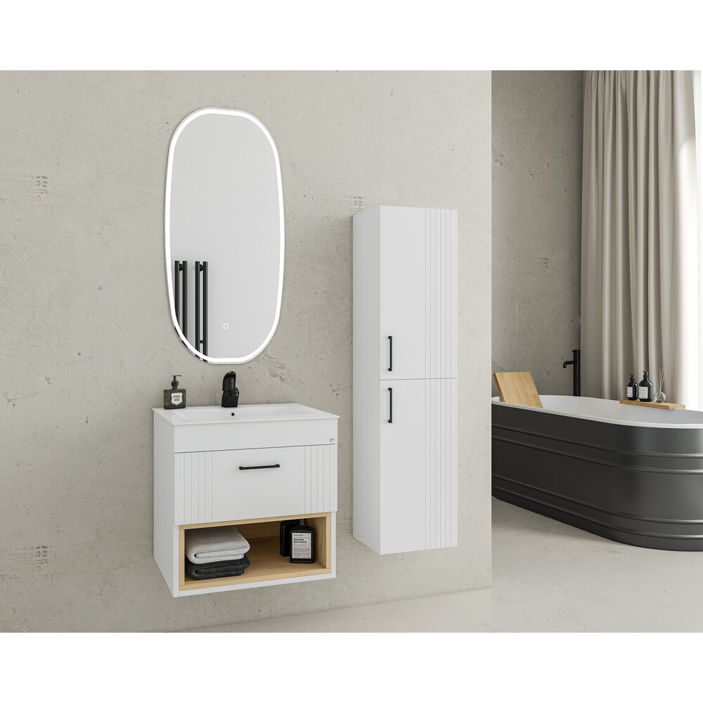High wall-mounted cabinet Drop Lines white 2 doors 30 cm