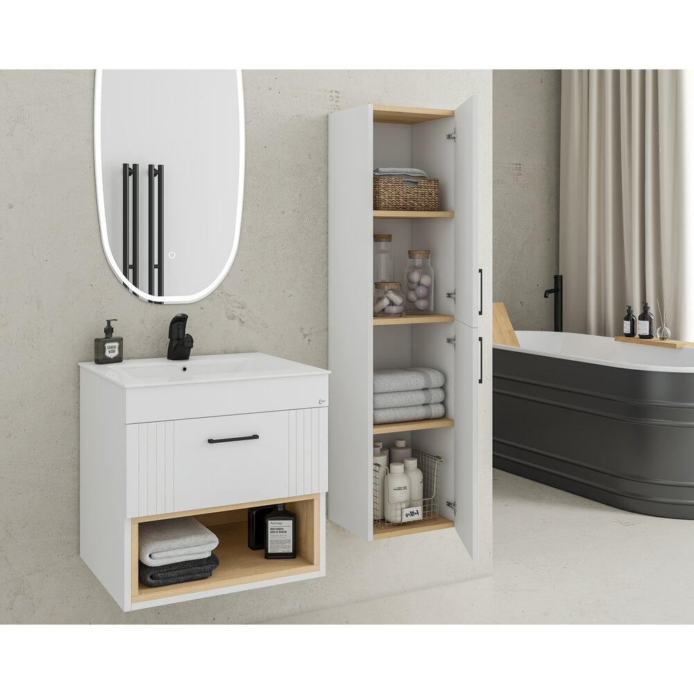 High wall-mounted cabinet Drop Lines white 2 doors 30 cm