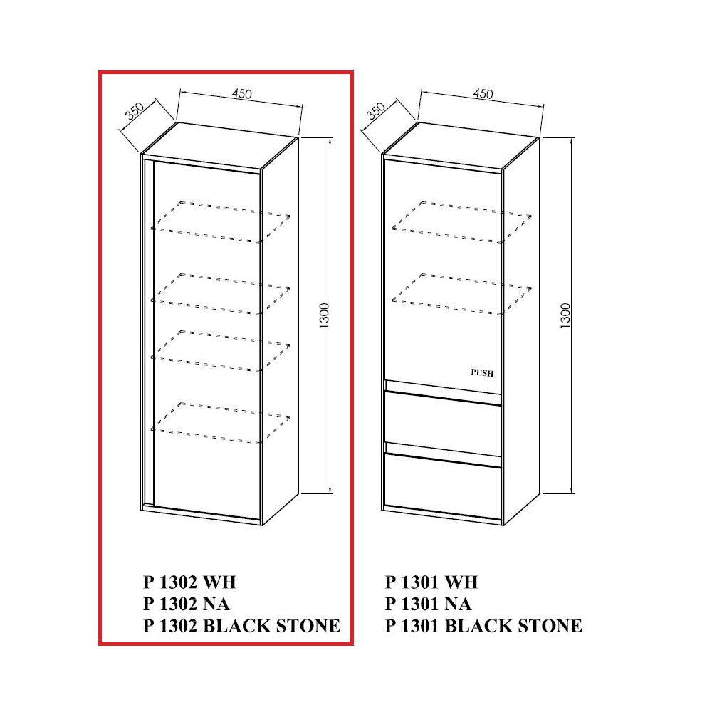 Висок висящ шкаф с врата KolpaSan Pandora мдф черен 130x45 см