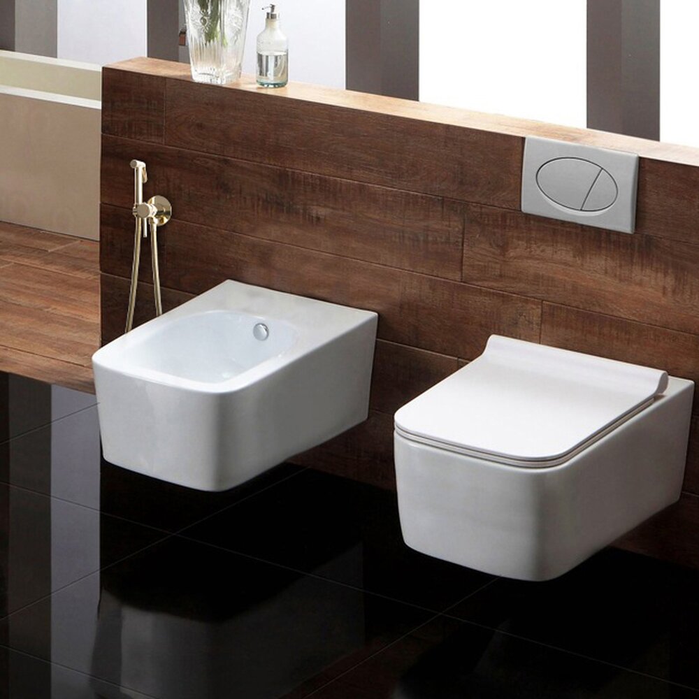 Rea Loop Glossy Gold Bidet Mixer with Hygienic Shower