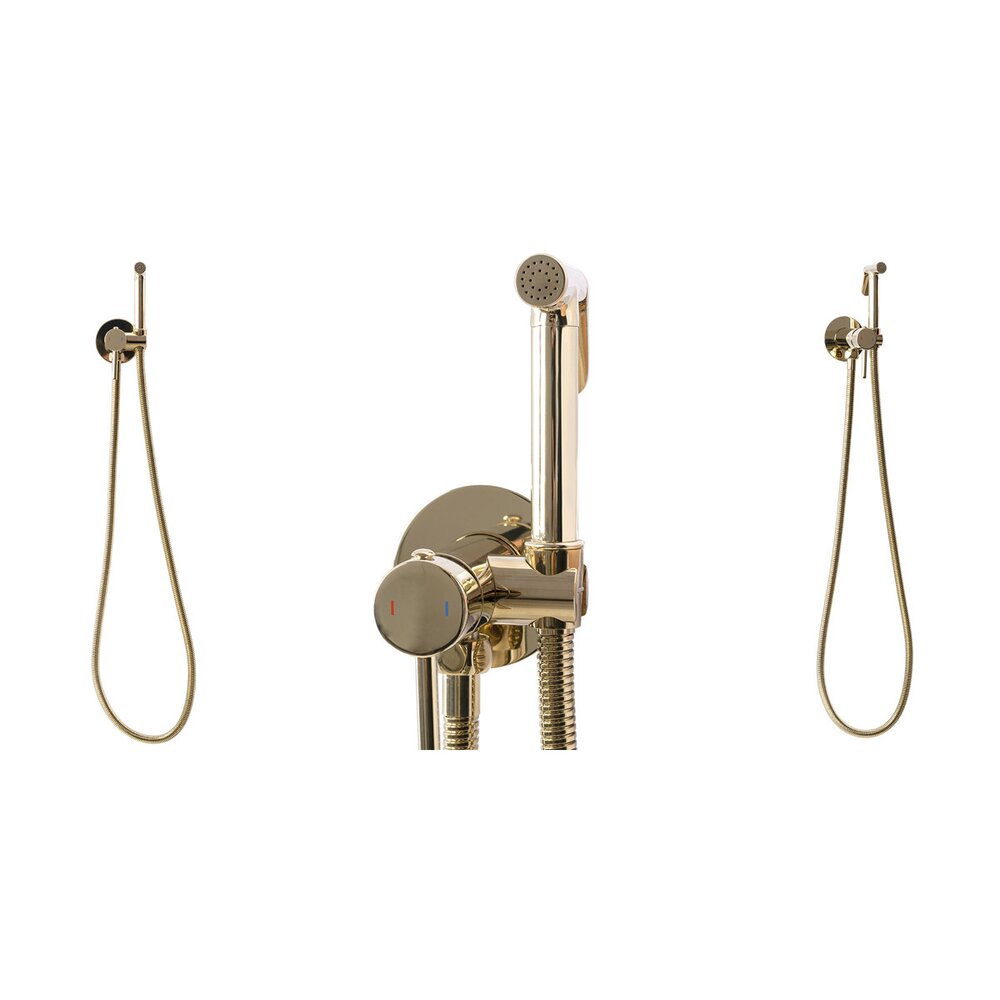 Rea Loop Glossy Gold Bidet Mixer with Hygienic Shower