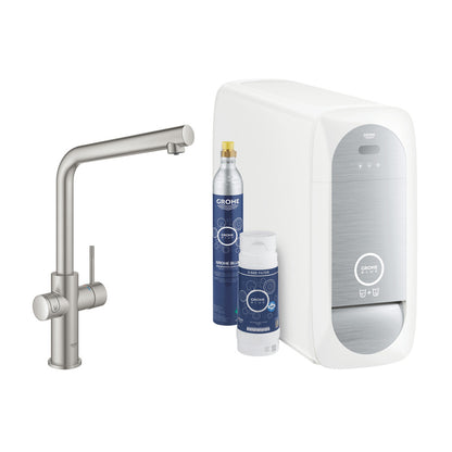 Смесител за кухня Grohe Blue Home Ondus хром мат Supersteel L-образен и Starter Kit