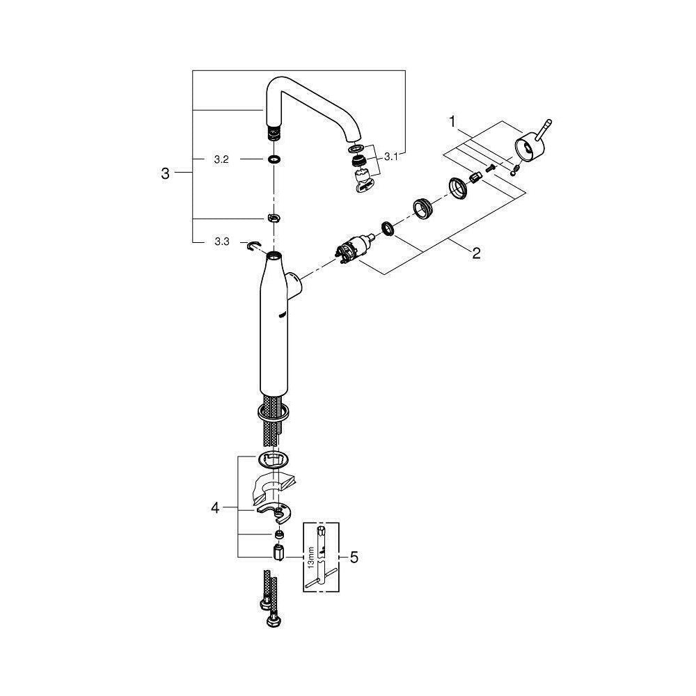Висока батерия за мивка Grohe Essence New XL хром гланц