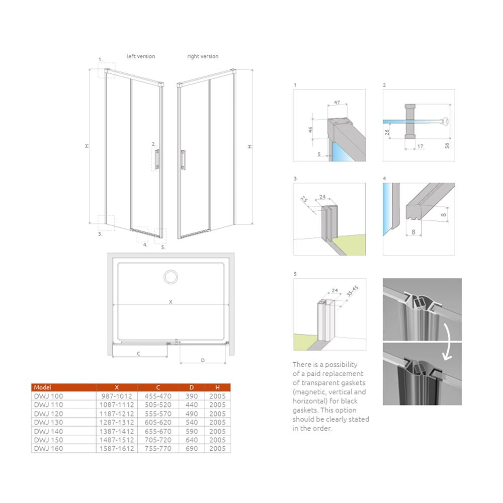 Слайд врата за ниша Radaway Idea DWJ 120 cm стъкло 6 mm завършек злато матово-прозрачно отваряне надясно