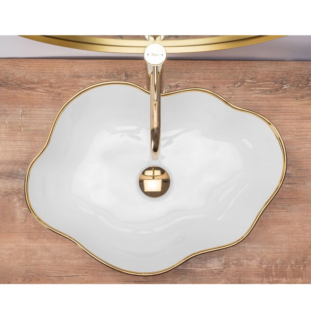 Rea Pearl Gold Edge White/Gold Countertop Sink 51.5 cm