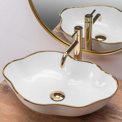 Rea Pearl Gold Edge White/Gold Countertop Sink 51.5 cm