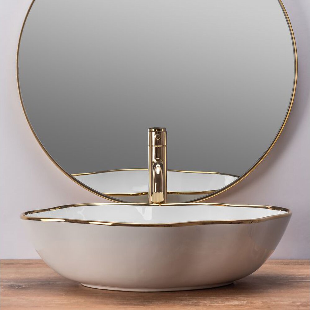 Rea Pearl Gold Edge White/Gold Countertop Sink 51.5 cm