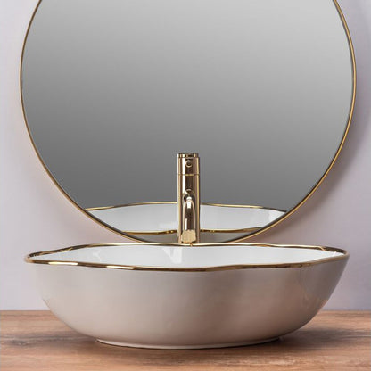 Rea Pearl Gold Edge White/Gold Countertop Sink 51.5 cm