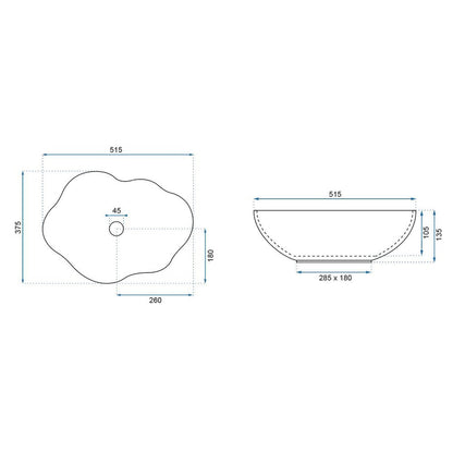 Rea Pearl Gold Edge White/Gold Countertop Sink 51.5 cm
