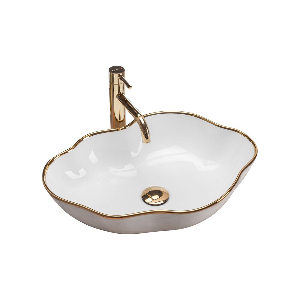 Rea Pearl Gold Edge White/Gold Countertop Sink 51.5 cm