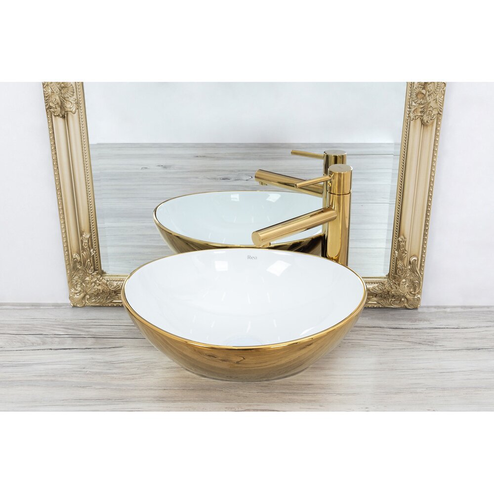 White/Gold Rea Sofia 41 cm Countertop Sink