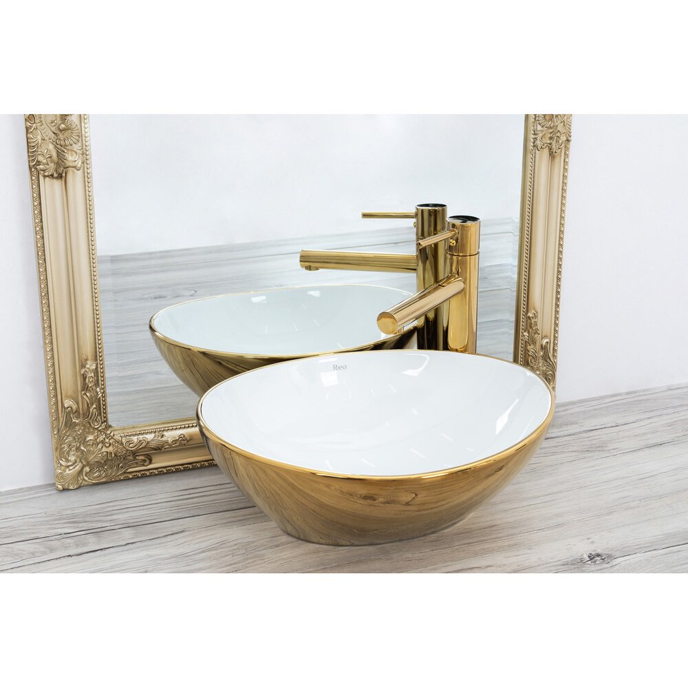White/Gold Rea Sofia 41 cm Countertop Sink
