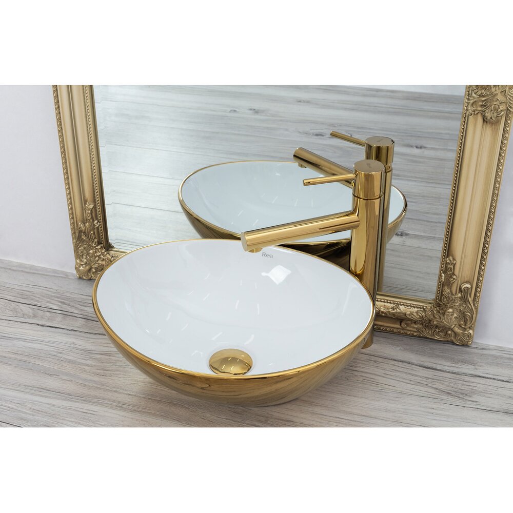 White/Gold Rea Sofia 41 cm Countertop Sink