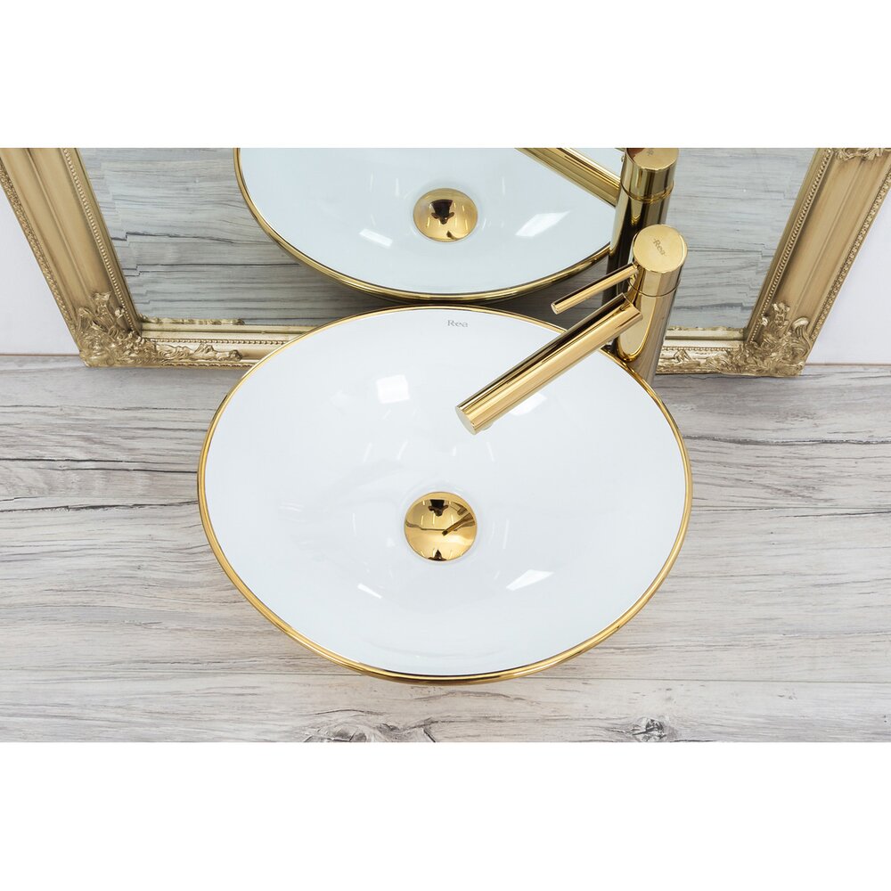 White/Gold Rea Sofia 41 cm Countertop Sink
