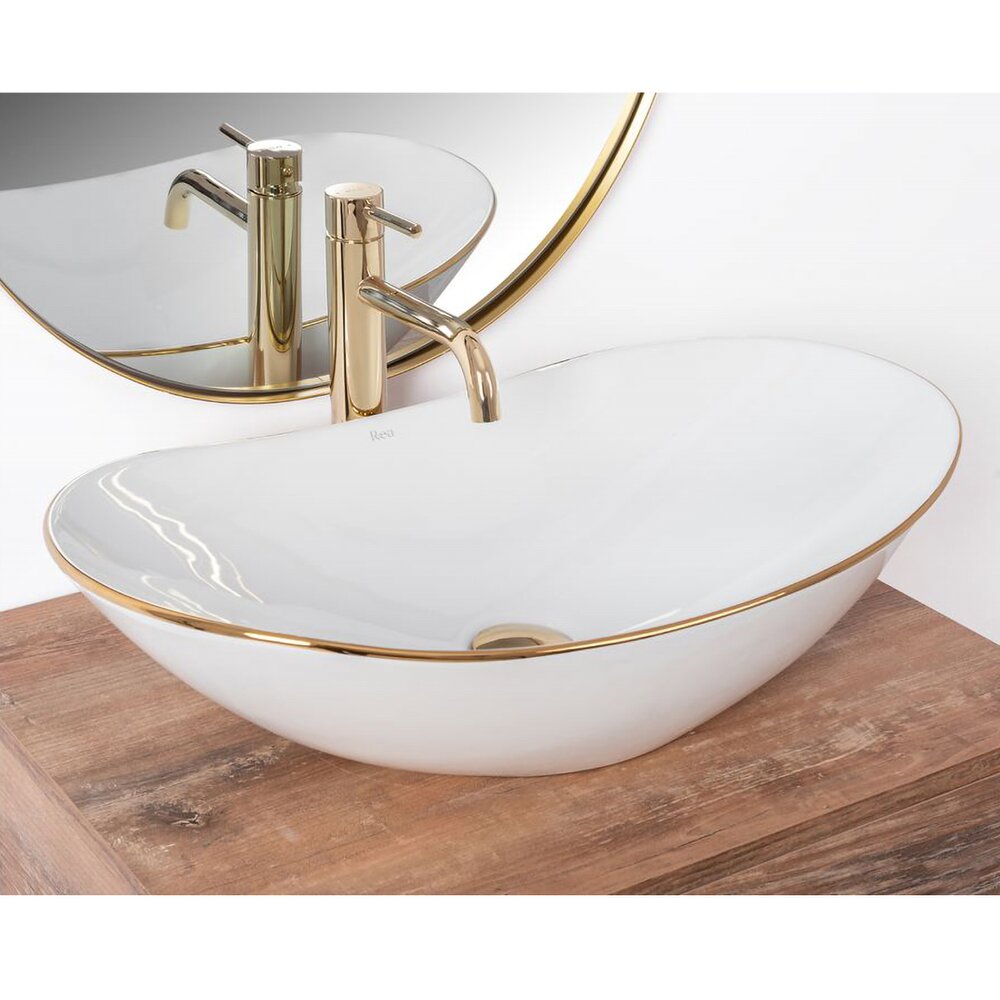 Rea Royal Gold Edge White Countertop Sink 62.5 cm