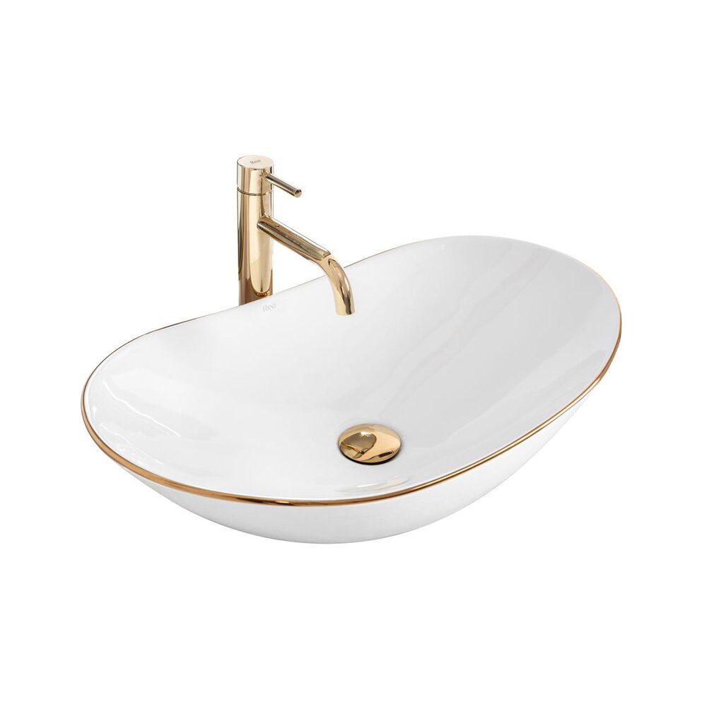 Rea Royal Gold Edge White Countertop Sink 62.5 cm
