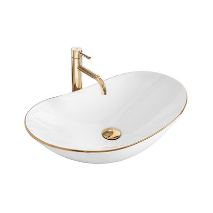Rea Royal Gold Edge White Countertop Sink 62.5 cm