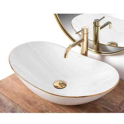Rea Royal Gold Edge White Countertop Sink 62.5 cm