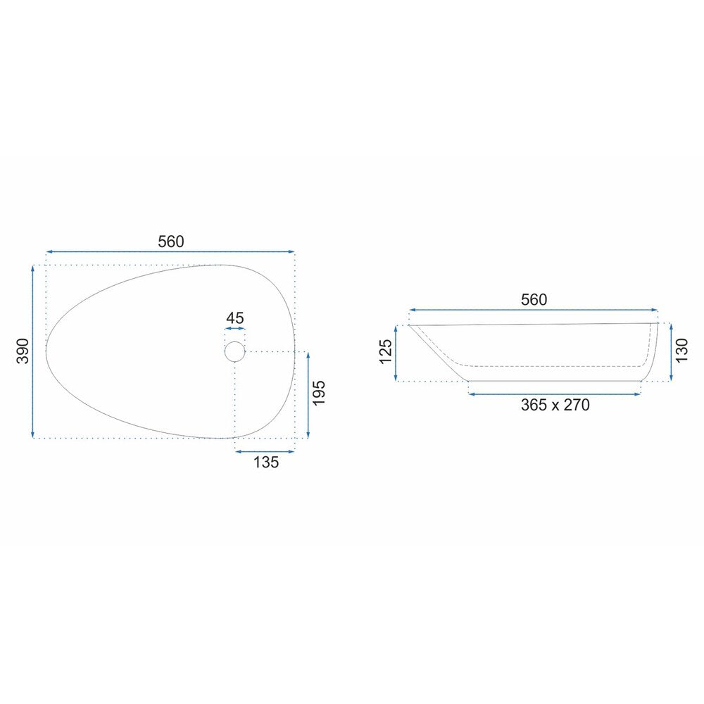 Rea Greta 56 cm Asymmetric Countertop Sink
