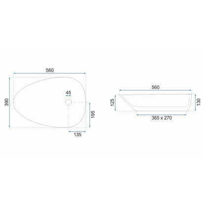 Rea Greta 56 cm Asymmetric Countertop Sink