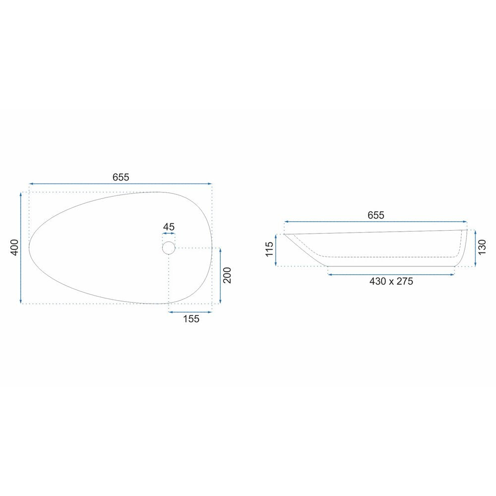 Rea Greta 65.5 cm Asymmetric Countertop Sink