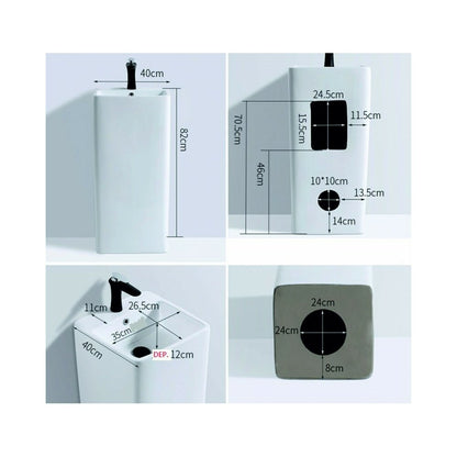 Freestanding Inter Ceramic Square Sink Glossy White 40.5 cm