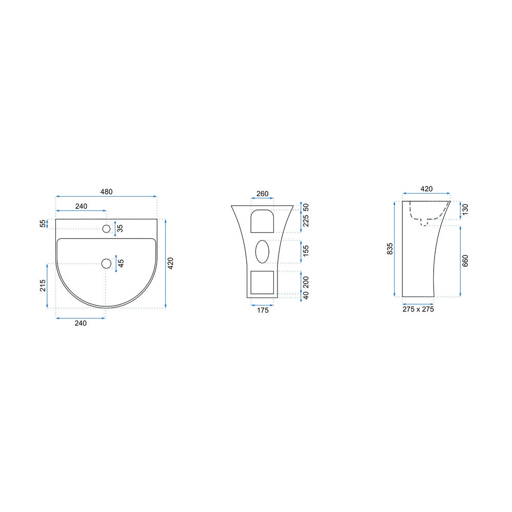 Rea Rita Slim freestanding sink asymmetric glossy white finish 48 cm