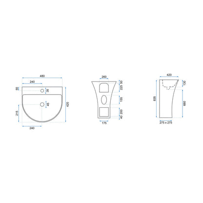 Rea Rita Slim freestanding sink asymmetric glossy white finish 48 cm