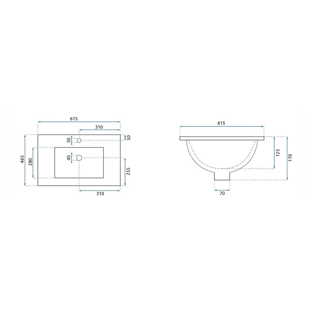 Rea Dafne built-in sink rectangular glossy white finish 62 cm