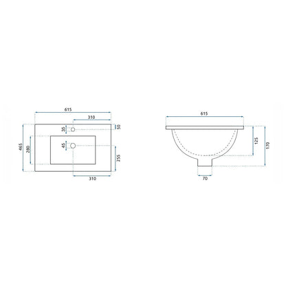 Rea Dafne built-in sink rectangular glossy white finish 62 cm