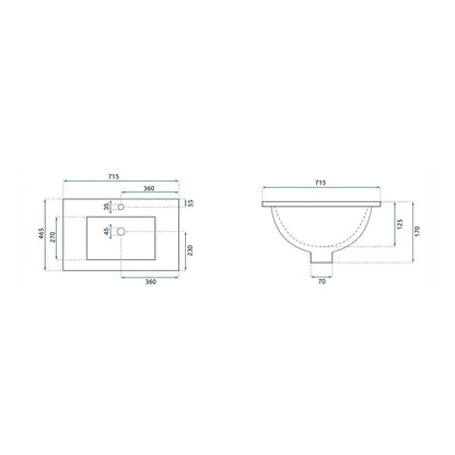 Rea Dafne built-in sink rectangular glossy white finish 72 cm