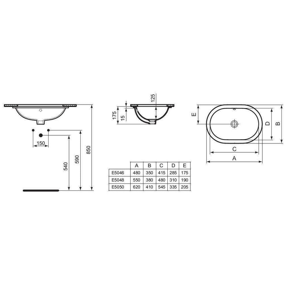 Лавоар под плот Ideal Standard Connect овален 48x35