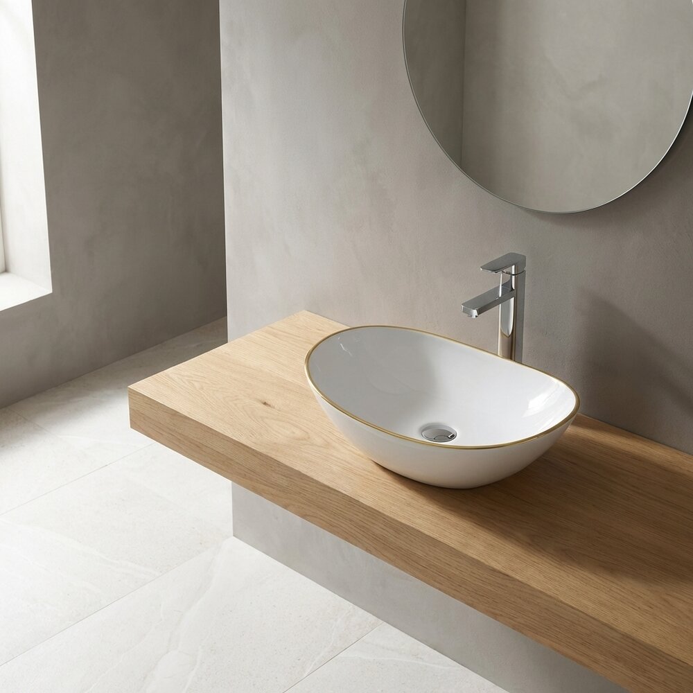 Countertop Sink White/Gold Rune Sigyn 61.5 cm