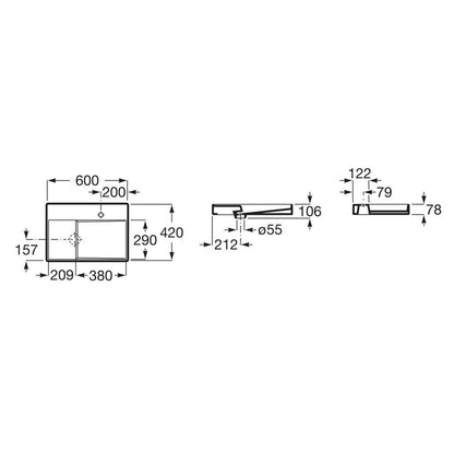 Бял мивка за плот Roca Horizon 60x42 см