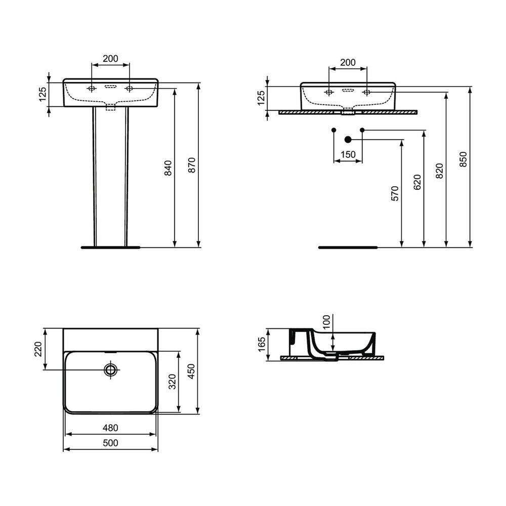 Ideal Standard Atelier Conca Wall-Mounted Sink 50 cm Glossy White with Overflow