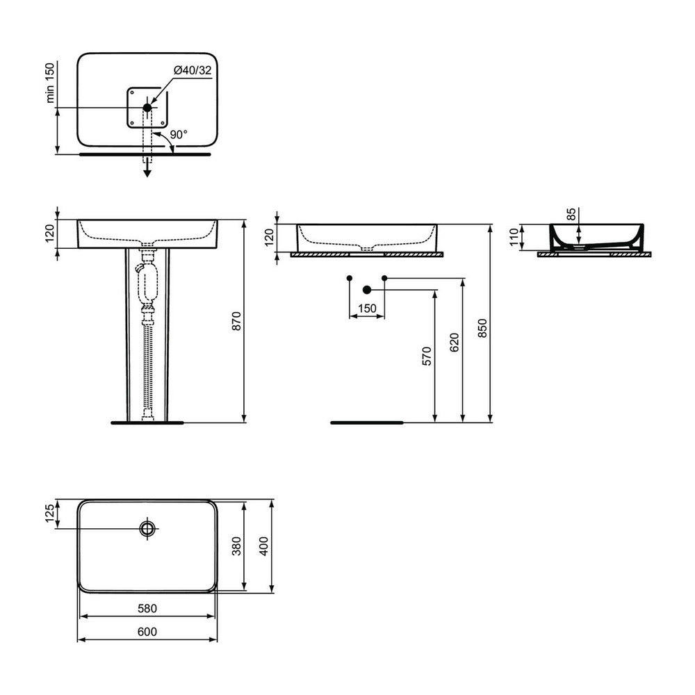 Ideal Standard Atelier Conca Countertop Sink 60 cm Glossy White